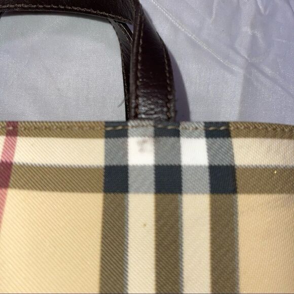 BURBERRY Mini Handbag Coated Canvas Classic Tan Check Leather Handles AUTHENTIC - Picture 10 of 11